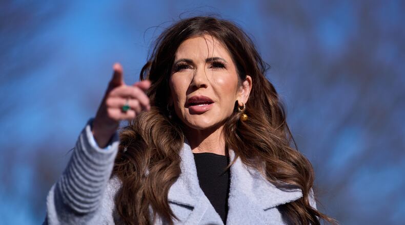 Homeland Security Secretary Kristi Noem speaks with reporters at the White House, Thursday, Jan. 15, 2026, in Washington. (AP Photo/Evan Vucci)