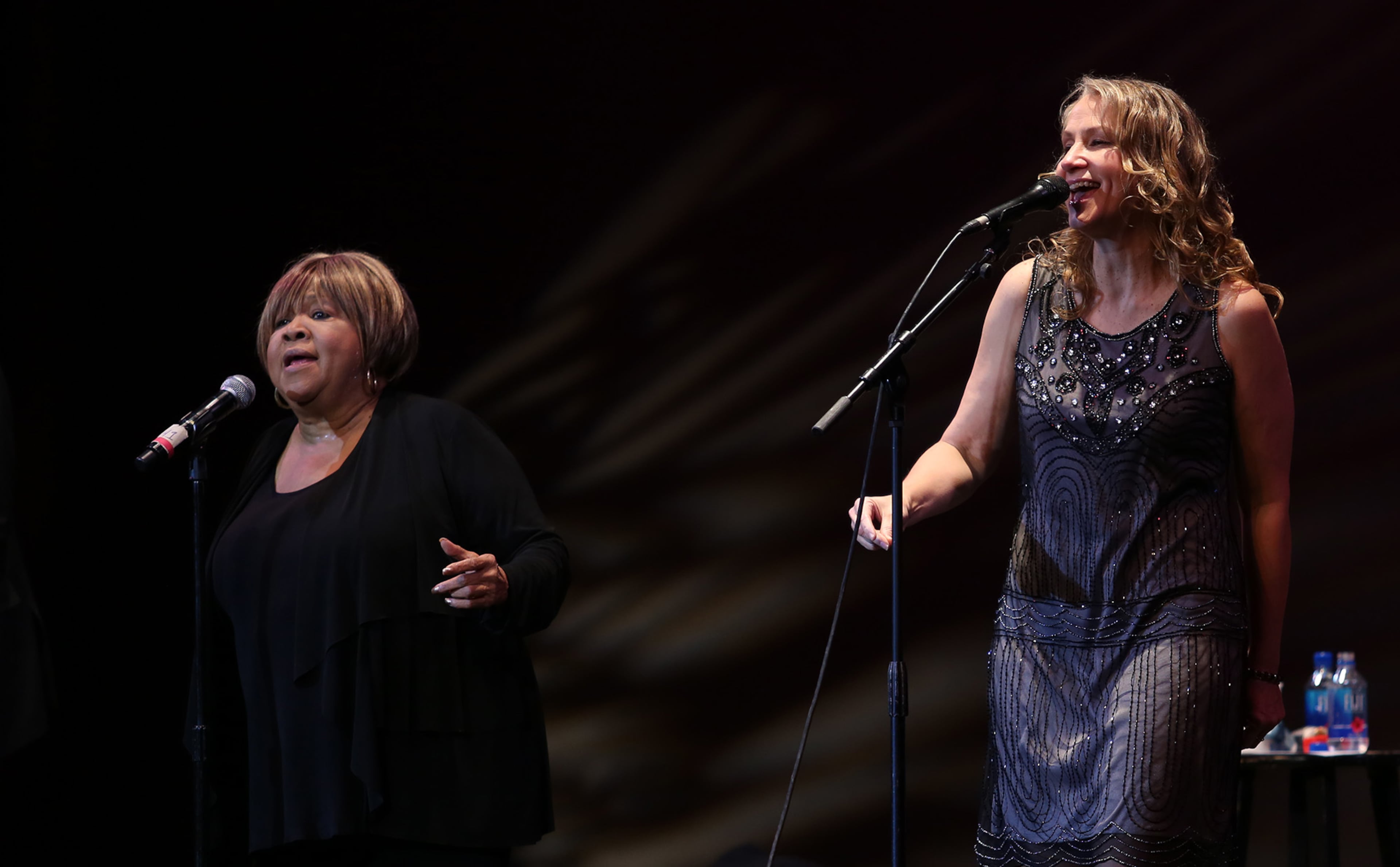 Mavis Staples and Joan Osborne performing at the Ferst Center for the Arts at Georgia Tech in 2015. (Akili-Casundria Ramsess/Special to the AJC)
