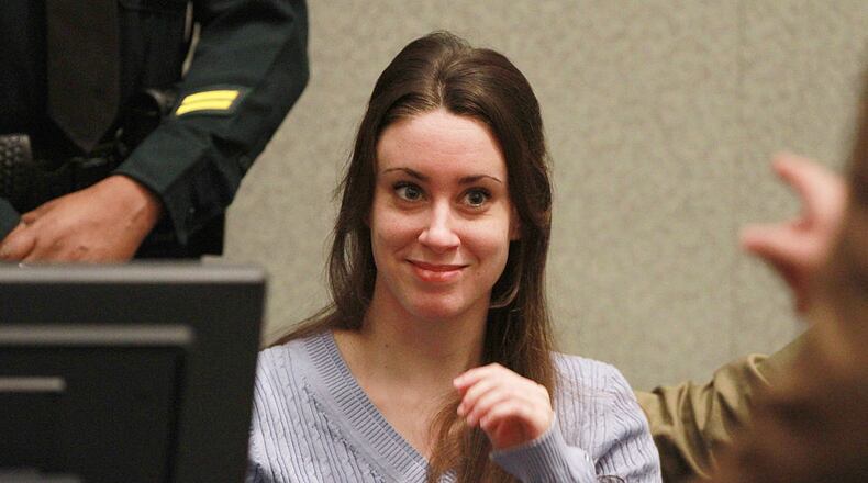 Casey Anthony smiles before the start of her sentencing hearing on charges of lying to a law enforcement officer at the Orange County Courthouse July 7, 2011 in Orlando, Florida. Anthony has been spotted out and about recently in Palm Beach County, Florida, where she lives.