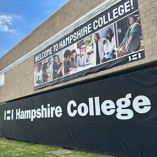 The campus of Hampshire College in Amherst, Mass., on Tuesday, April 14, 2026. (AP Photos/Leah Willingham)