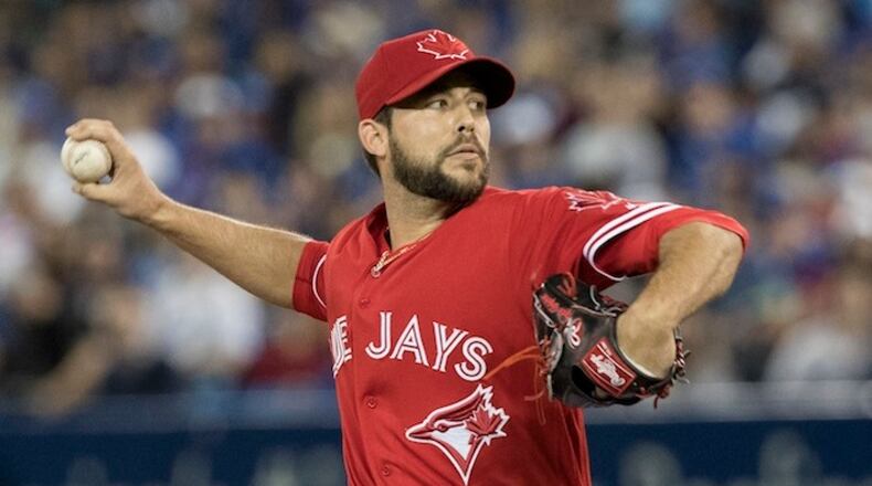 Toronto Blue Jays pitcher Ryan Tepera throws against the Tampa Bay Rays during the second inning of a baseball game, Sunday, April 30, 2017, in Toronto. (Fred Thornhill/The Canadian Press via AP)