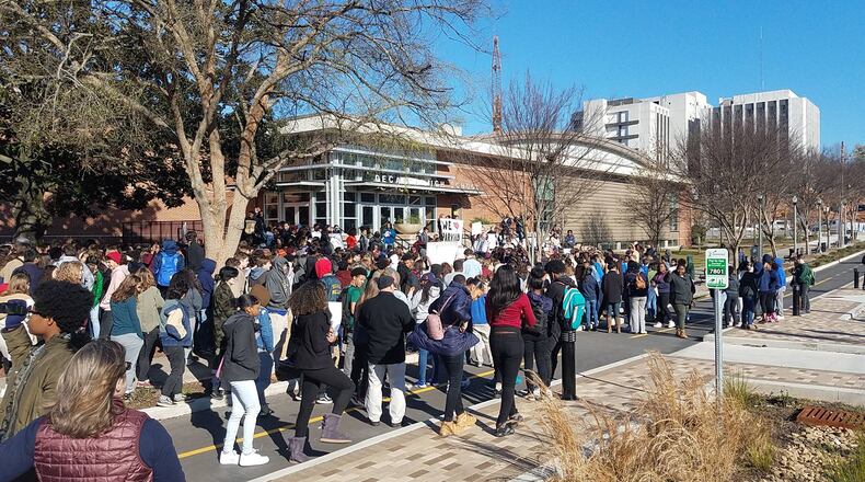 Decatur High students during the March 14 walkout in front of the high school. Photo courtesy of Chris Billingsley