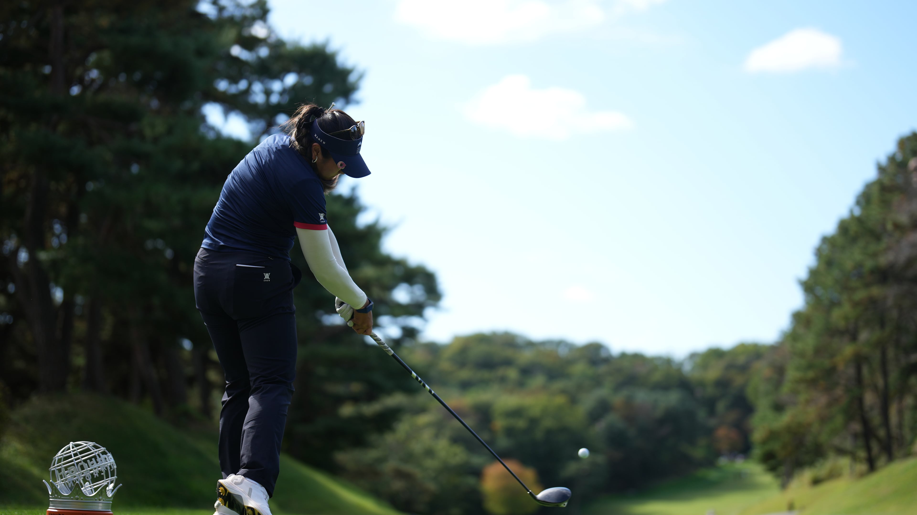 Lilia Vu of the United States tees off on the eighth hole during the pool A match against Thailand team for the LPGA International Crown golf tournament at the New Korea Country Club in Goyang, South Korea, Friday, Oct. 24, 2025. (AP Photo/Lee Jin-man)