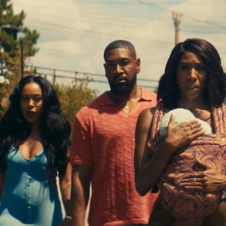 From left, DomiNque Perry as Aja, Bryan Terrell Clark as Mr. Tea, Diarra Kilpatrick as Diarra Brickland and Shannon Wallace as Chris appear in Episode 2 of Season 2 of "Diarra From Detroit," which is streaming on Paramount+. (Courtesy of BET/Paramount+)