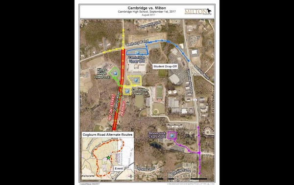 Milton's traffic and parking plan for the annual Milton-Cambridge football game. (CITY OF MILTON)