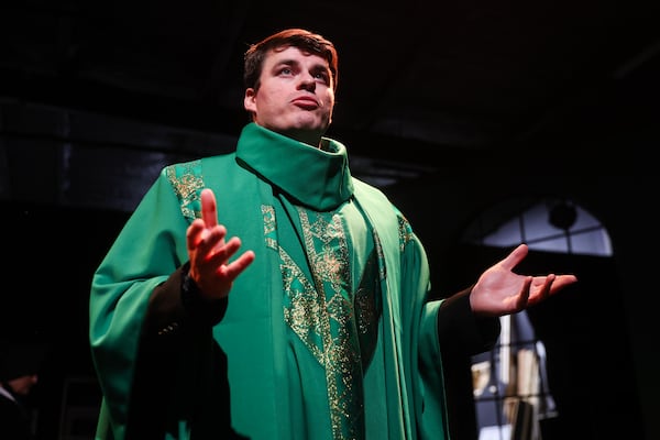 Spencer Ross, 27, plays Father Flynn in “Doubt: A Parable." The character is a charismatic Catholic priest in the Bronx who is suspected of having an inappropriate relationship with a young Black student. (Abbey Cutrer/AJC)