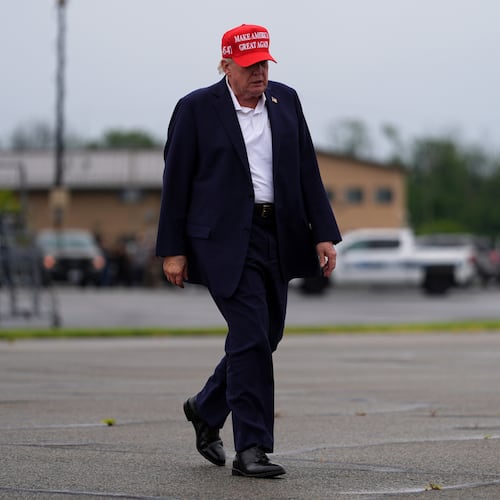 President Donald Trump walks to board Air Force One at Morristown Airport, Sunday, Aug. 16, 2026, in Morristown, N.J. (AP Photo/Julia Demaree Nikhinson)
