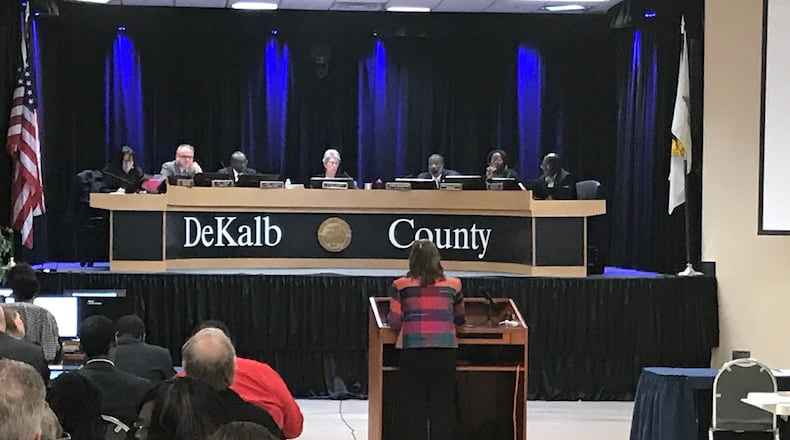 Martha Gross of the North Druid Hills Residents Association address the DeKalb Board of Commissioners to advocate in favor of limiting alcohol sales hours at late-night bars.
