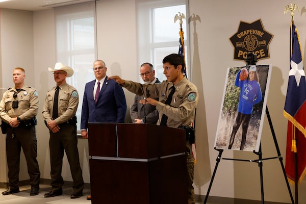 Texas Game Warden Captain Joseph Quintero speaks during a news conference, Wednesday, May 28, 2025, in Grapevine, Texas. (Chitose Suzuki/The Dallas Morning News via AP)