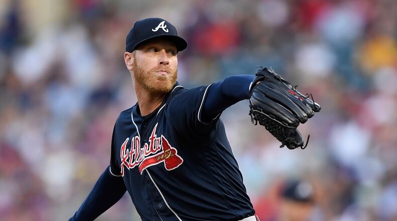 Mike Foltynewicz #26 of the Atlanta Braves delivers a pitch against the Minnesota Twins during the first inning of the interleague game on August 6, 2019 at Target Field in Minneapolis, Minnesota. (Photo by Hannah Foslien/Getty Images)
