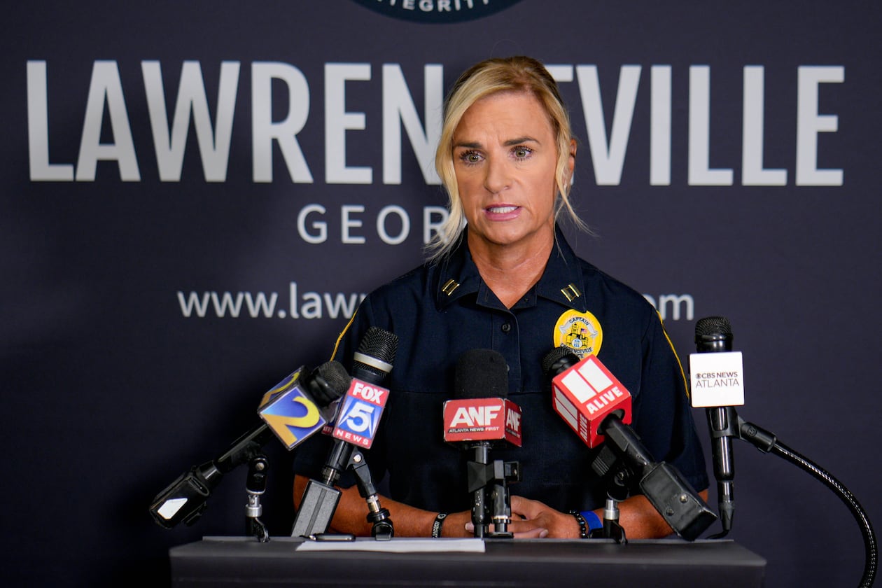 Lawrenceville police spokesperson Capt. Dena Pauly speaks to reporters Thursday, July 30, 2026, about the death of a 1-year-old boy who police said was left in a hot car the day before. (Ben Hendren for the AJC)