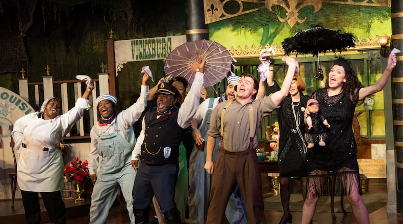 The cast of Dad's Garage's "Hot Jambalaya" bids farewell to New Orleans. The musical is a a Mel Brooks-like parody of vintage locked-room mystery and screwball farce. Courtesy of Casey Gardner Ford