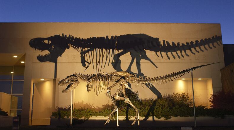 A bronze cast of the Tyrannosaurus rex skeleton known as the Wankel T. rex stands in front of the Museum of the Rockies at Montana State University. CONTRIBUTED BY MUSEUM OF THE ROCKIES