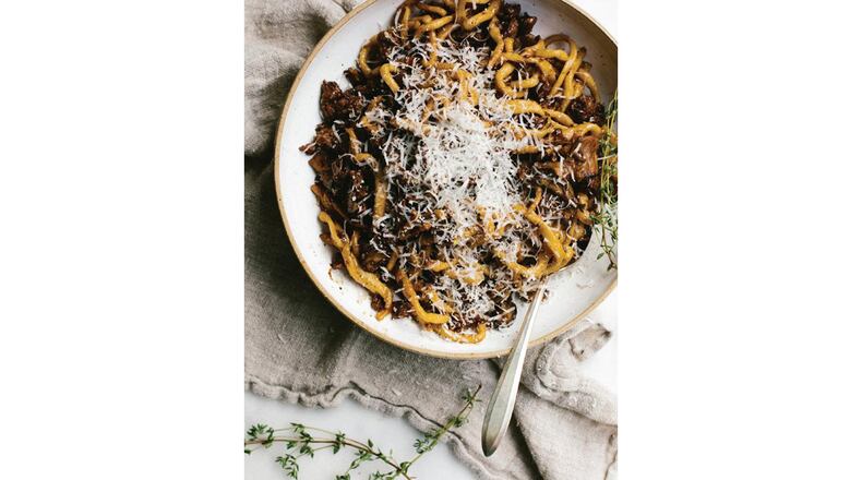 “Let’s Stay In” by Ashley Rodriguez includes a recipe for umbricelli with creminis, sausage and thyme. However, the easy-to-make pasta can be tossed with the sauce of your choice. CONTRIBUTED BY ASHLEY RODRIGUEZ