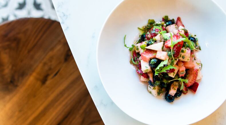 Christina Conde’s Red, White and Blueberry, Strawberry and Jicama Salsa brings together Latin flavors, summer’s berry bounty and patriotic colors your July Fourth celebration. CONTRIBUTED BY HENRI HOLLIS