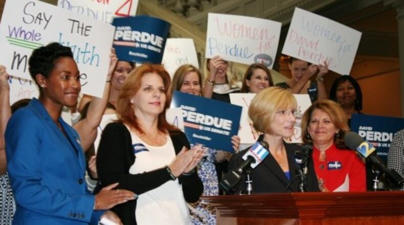 Lynne Riley addresses Republican supporters on the campaign trail.
