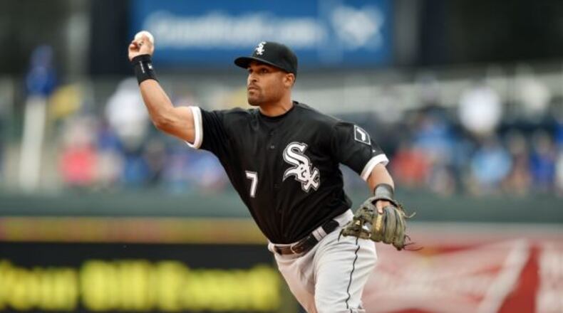 Infielder Micah Johnson was traded Friday to the Braves from the Dodgers for a player to be named later or cash. (AP photo)