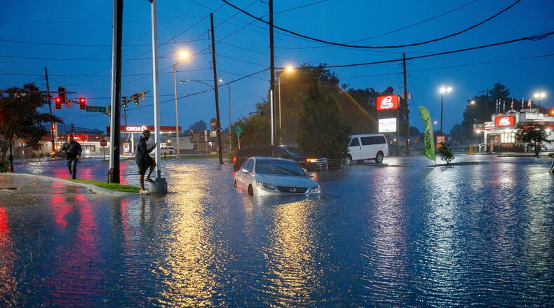 Williams and 31St. in Kenner is flooded during Tropical Storm Arthur in New Orleans, Thursday, June 18, 2026. (David Grunfeld/The Times-Picayune/The New Orleans Advocate via AP)