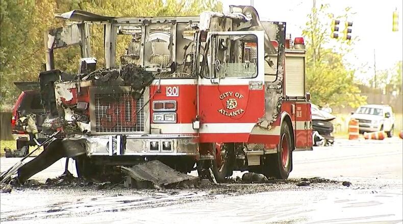 An accident between a fire engine and an SUV occurred Thursday afternoon on Lee and Campbellton streets. (Credit: Channel 2 Action News)