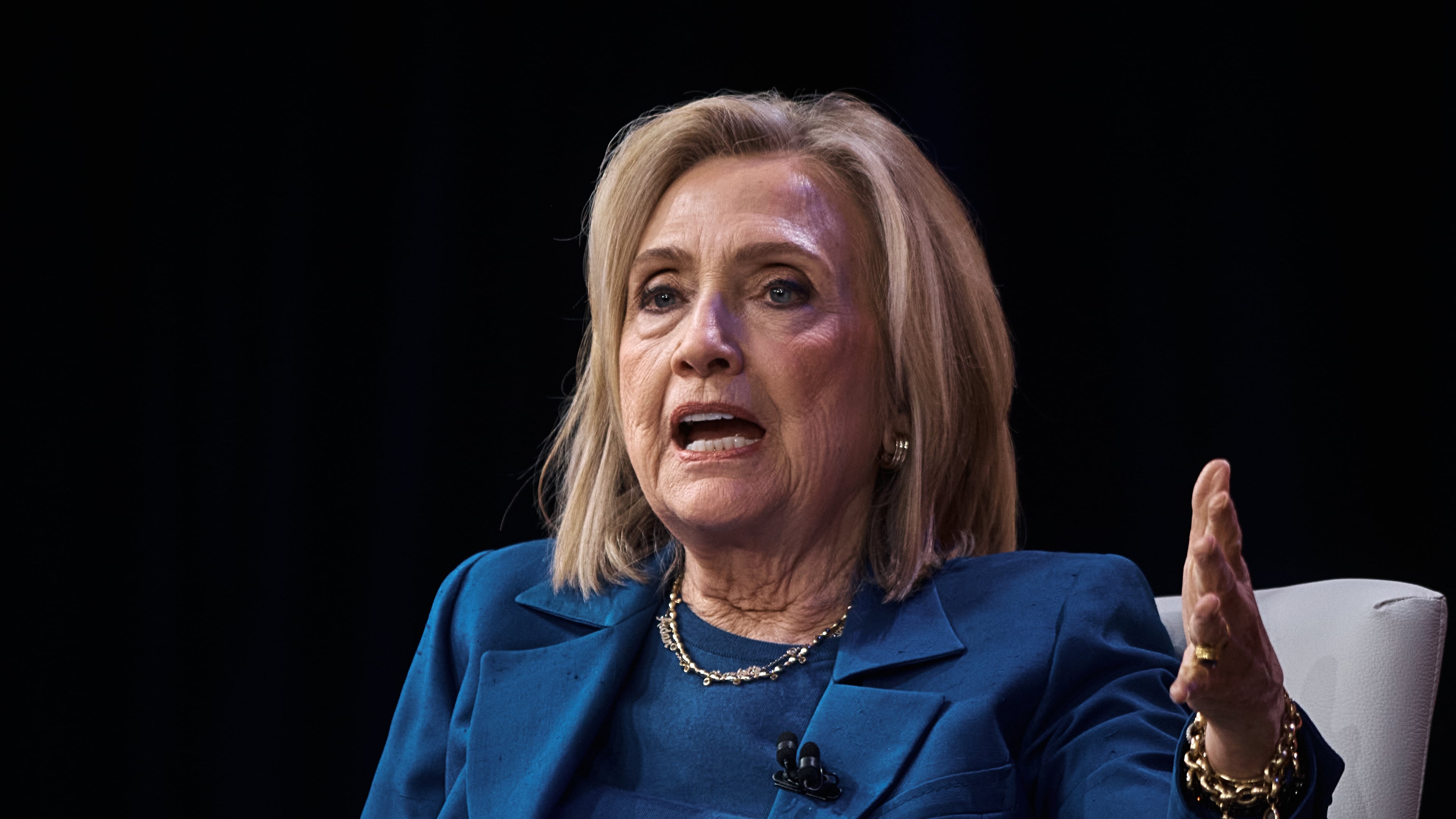 Former U.S. Secretary of State Hillary Clinton speaks during the Clinton Global Initiative on Wednesday, Sept. 24, 2025, in New York. (AP Photo/Andres Kudacki)