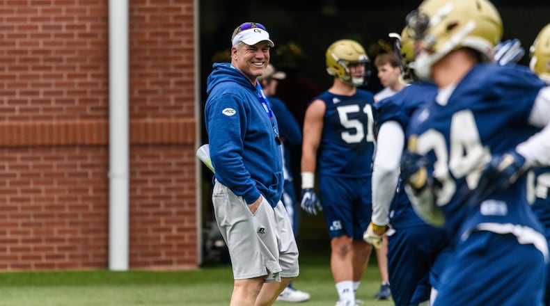 Georgia Tech defensive coordinator Nate Woody on the practice field for the first session of spring practice March 26.