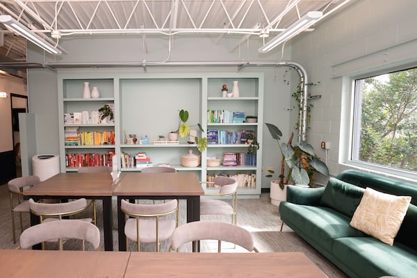 The Lucille Nix library at The LOLA, a women-centered coworking space in Atlanta shown on Friday, June 27, 2025. (Natrice Miller/AJC)