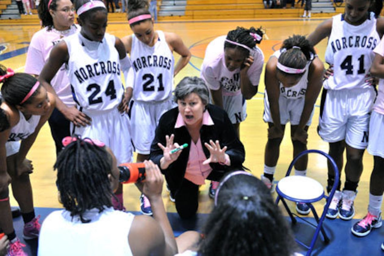 Retired coach Angie Hembree won three state titles at Norcross and three at Collins Hill. She will be inducted into the Georgia Sports Hall of Fame in February. (Hyosub Shin/AJC FILE)