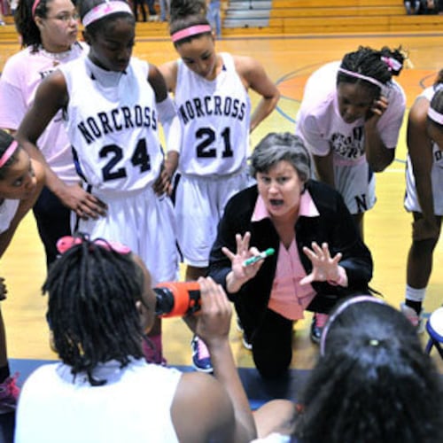 Retired coach Angie Hembree won three state titles at Norcross and three at Collins Hill. She will be inducted into the Georgia Sports Hall of Fame in February. (Hyosub Shin/AJC FILE)
