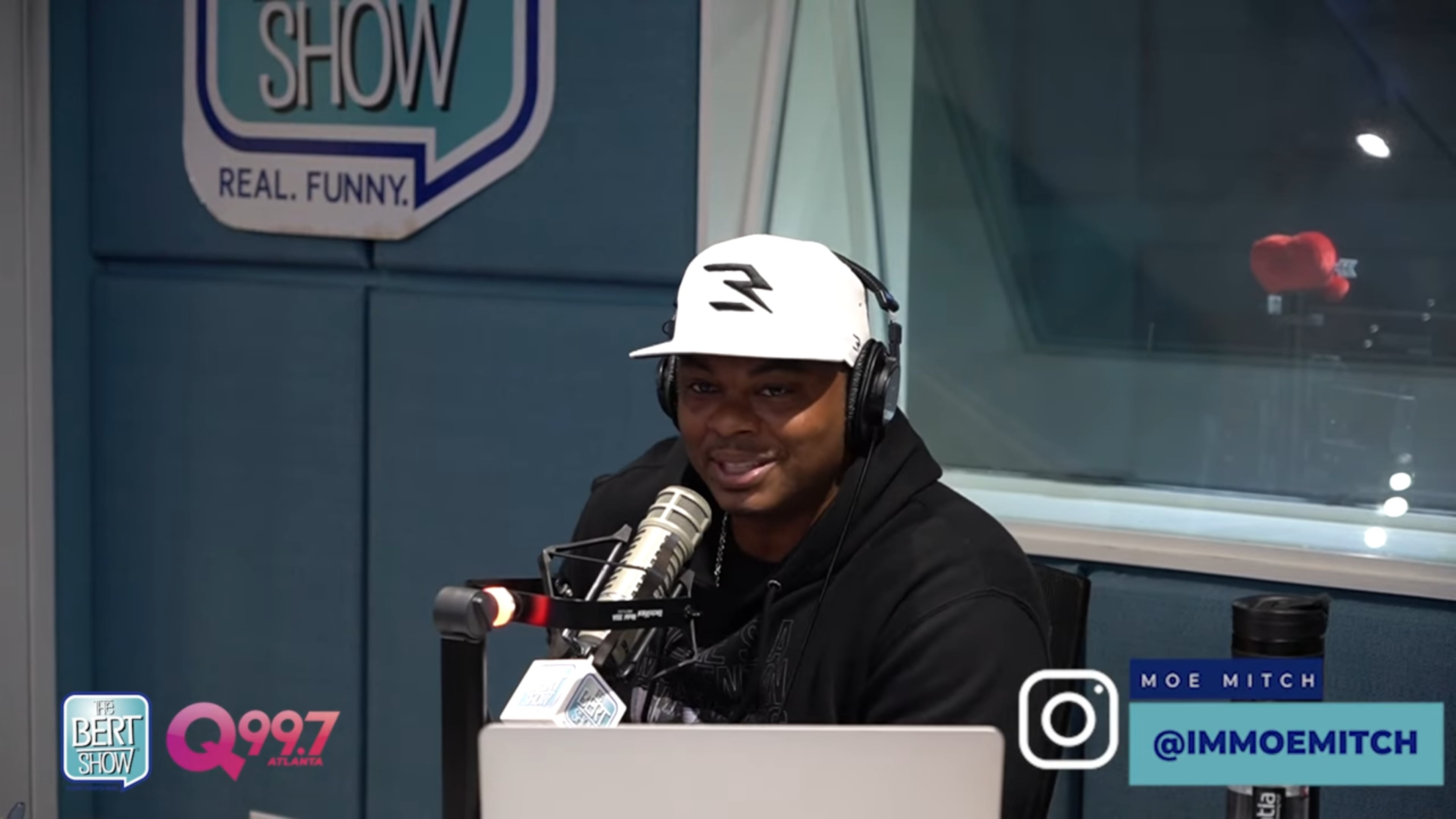 Moe Mitchell during a contest for free vacation days that the Bert Show held in June 2025 that caused some friction later on when Mitchell tried to "cash" in the vacation days. (Screengrab/The Bert Show)