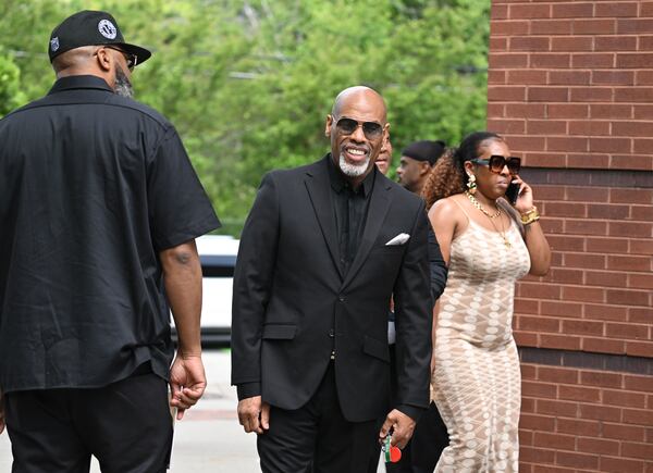 DJ Toomp arrives for the funeral service of Rico Wade at Ebenezer Baptist Church on Friday, April 26, 2024. Rico Wade, an architect of Southern Hip Hop and one-third of the Grammy-nominated, multi-platinum-selling legendary production team Organized Noize and the de facto leader of The Dungeon Family, will be eulogized privately and by invitation only for family and friends on Friday, April 26, 2024. (Hyosub Shin / AJC)