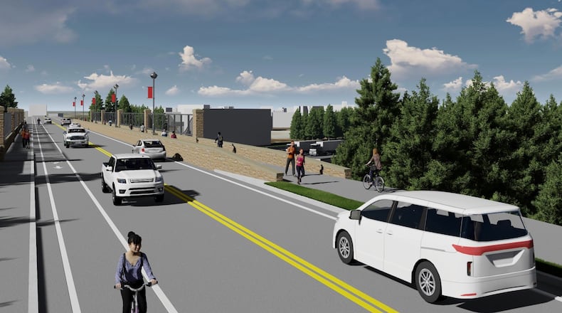 Sandy Springs will partner with GDOT on enhancements to the Mount Vernon Highway bridge over I-285 to add bike lanes, pedestrian lighting and decorative elements. (Courtesy City of Sandy Springs)