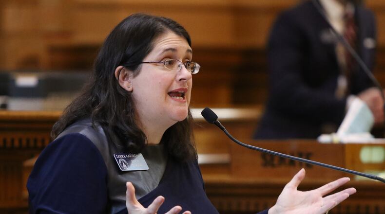 3/7/19 - Atlanta  - Zahra Karinshak, senator of district 48, presents SB 58, her first bill, at the Georgia State Capitol in Atlanta, Georgia on Thursday, March 7, 2019.  EMILY HANEY / emily.haney@ajc.com