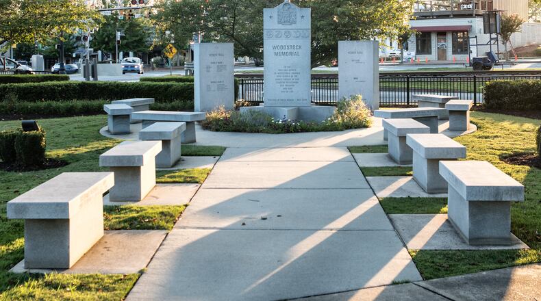 The Woodstock Memorial consists of 10 tons of polished granite in memory of Woodstock soldiers who died in battle to keep the United States of America free. (Courtesy of Woodstock)