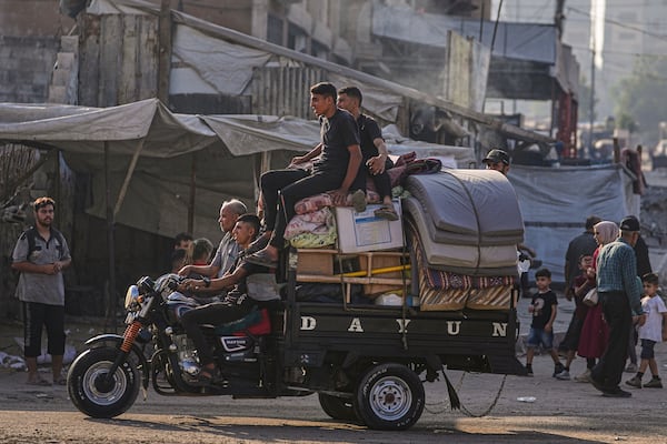 Displaced Palestinians flee Jabalia after the Israeli army issued evacuation orders in Gaza City, June 29, 2025. (AP Photo/Jehad Alshrafi)