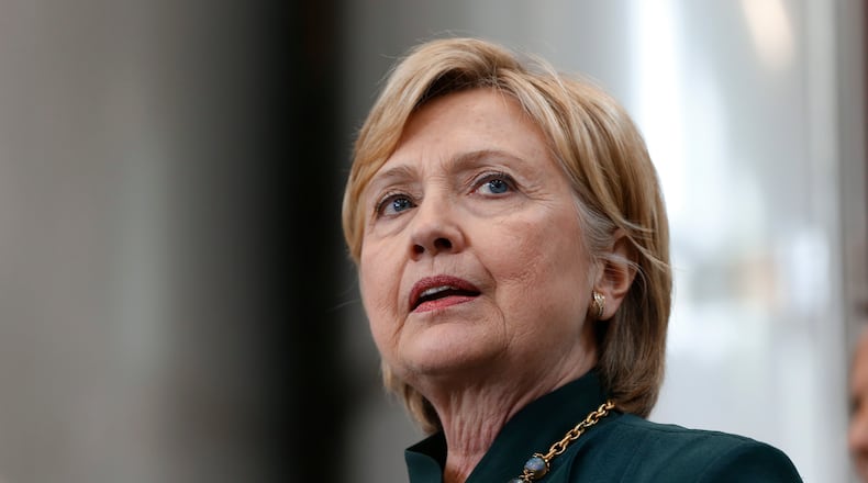 Democratic presidential candidate Hillary Clinton speaks during a campaign stop at Jackie O's Production Brewery and Tap Room in Athens, Ohio on Tuesday. AP/Paul Sancya