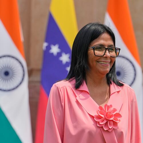 Venezuela's acting President Delcy Rodriguez arrives for a meeting with Indian Prime Minister Narendra Modi in New Delhi, India, Thursday, June 4, 2026. (AP Photo/Manish Swarup)