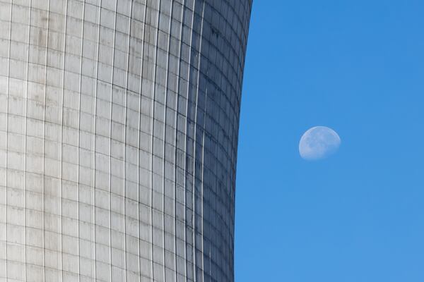 One of the new cooling towers at Plant Vogtle in Burke County near Waynesboro is seen on Friday, October 14, 2022. (Arvin Temkar / arvin.temkar@ajc.com)