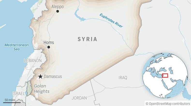 This is a locator map for Syria with its capital, Damascus. (AP Photo)
