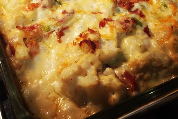 Overhead shot of creamy sausage and rice casserole.