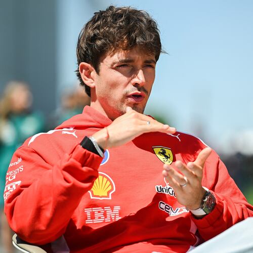 Ferrari driver Charles Leclerc, of Monaco, speaks during an interview at the F1 Canadian Grand Prix auto race, Thursday, May 21, 2026, in Montreal. (Graham Hughes/The Canadian Press via AP)