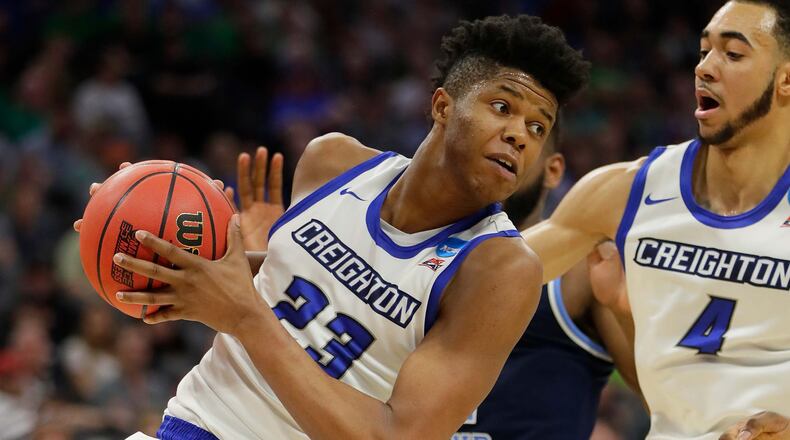 SACRAMENTO, CA - MARCH 17: Justin Patton #23 of the Creighton Bluejays handles the ball against the Rhode Island Rams during the first round of the 2017 NCAA Men's Basketball Tournament at Golden 1 Center on March 17, 2017 in Sacramento, California. (Photo by Jamie Squire/Getty Images)