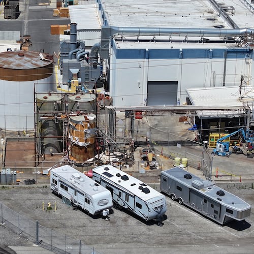 Ariel view of the chemical tank at GKN Aerospace in Garden Grove, Calif. on Wednesday, June 10, 2026. (AP Photo/William Liang)