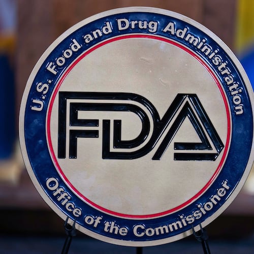 FILE - The Food and Drug Administration seal is seen at the Hubert Humphrey Building Auditorium in Washington, April 22, 2025. (AP Photo/Jose Luis Magana, File)