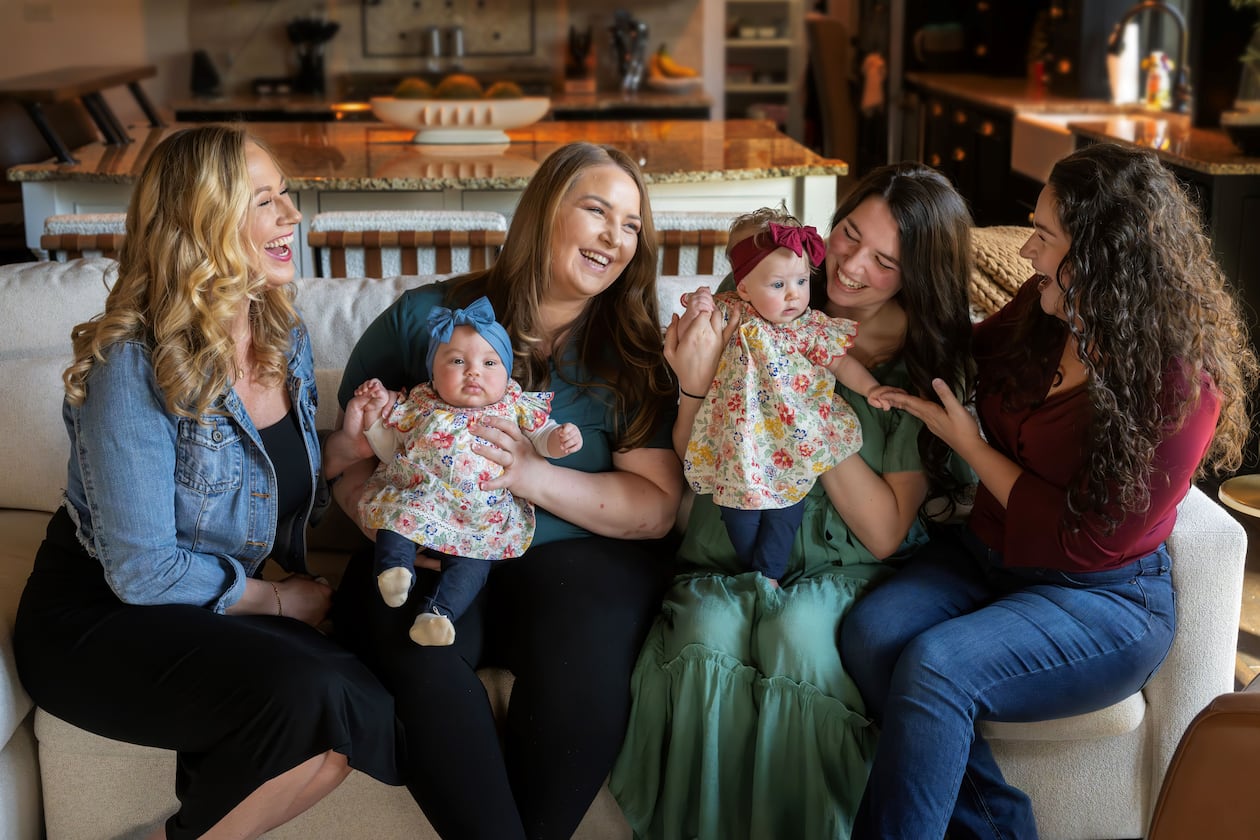 Midwife Carson Ragan (left) with daughter Macauly and granddaughter Blair with friends, doula Maegan Hall (far right) and her daughter and granddaughter, Brianna and Juniper.
(Courtesy of Elsa Hall)