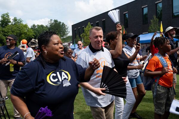 Atlanta police Chief Darin Schierbaum dances to “Boots on the Ground” during the @Promise Field Day, hosted by the Atlanta Police Foundation at the Atlanta Public Safety Training Center on Friday, June 27, 2025. (Ben Gray for the AJC)