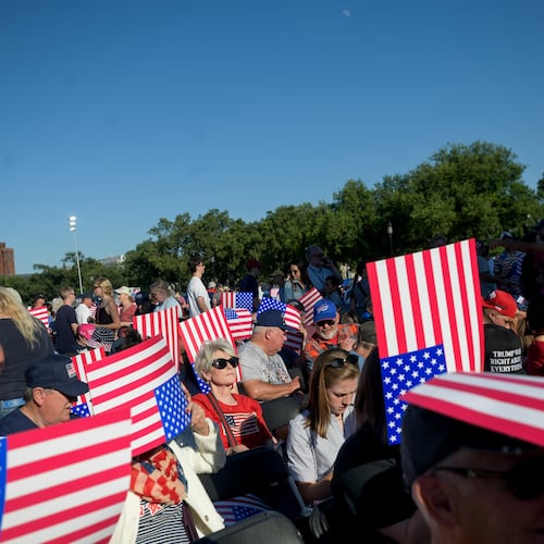 People arrive to hear President Donald Trump speak at the opening of the Great American State Fair on the National Mall, Wednesday, June 24, 2026, in Washington. (AP Photo/Rod Lamkey Jr.)