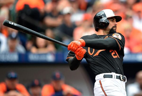 This home run off Detroit's Justin Verlander in Game 2 of the 2014 division series was the last home run hit by Nick Markakis, who hasn't gone deep yet in his first season with the Braves. (AP photo)
