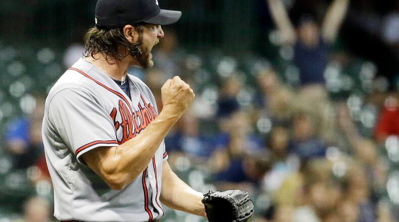 Braves closer Jason Grilli recorded his 23rd save of the season in 5-3 win over Brewers in Milwaukee Monday, July 6, 2015.