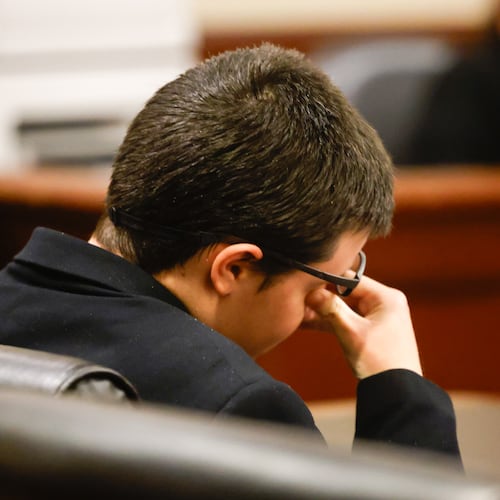 Colt Gray reacts during his sentencing hearing at Barrow County Superior Court in Winder, Ga., Tuesday, July 28, 2026. (Arvin Temkar/Atlanta Journal-Constitution via AP, Pool)
