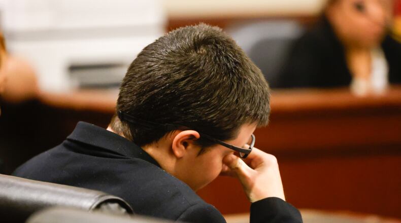 Colt Gray reacts during his sentencing hearing at Barrow County Superior Court in Winder, Ga., Tuesday, July 28, 2026. (Arvin Temkar/Atlanta Journal-Constitution via AP, Pool)